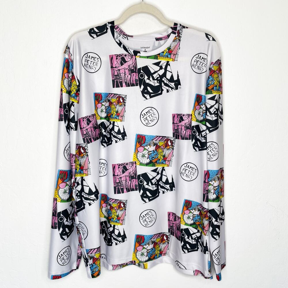 NWT Swiminista James Peter Henry Good Vibes Long Sleeve Rashguard Top Mens M - Picture 2 of 9